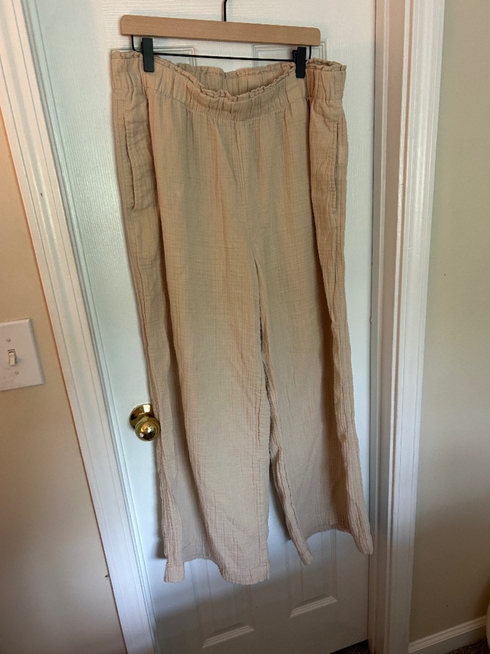 Gap Gauze Wide Leg Pants Beige Elastic Waist XL